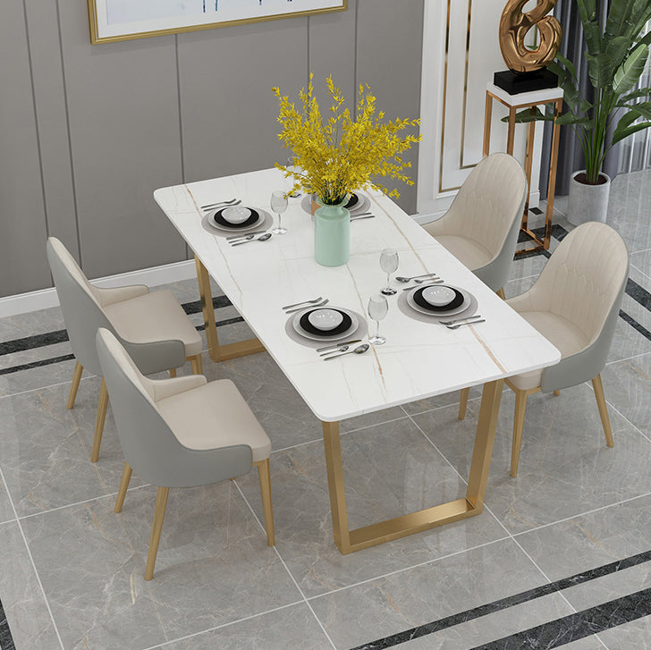 Minimalist Style Sintered Stone Dining Table Rectangular Dining Table with Metal Frame Clearhalo 'Dining Room Sets' 'Dining Tables & Seating' 'dining_room_set' 'furn' 'furn_dining_room_set' 'Furniture' 'furniture_dining_room_set' 'Kitchen & Dining Furniture' 'kitchen&dining_furn' 'kitchen' 3401784