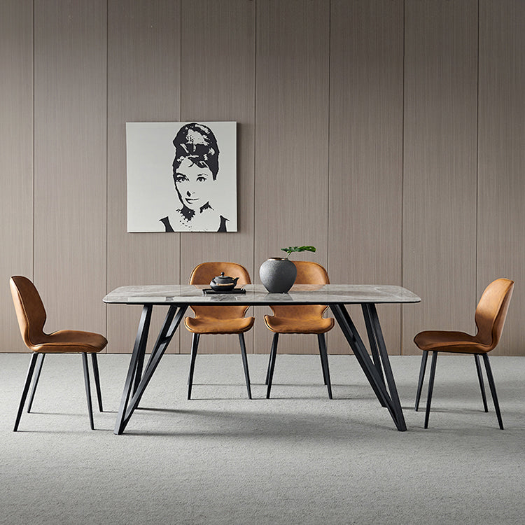 Contemporary Sintered Stone Top Dining Room Set with Rectangle Shape Dining Set with Pedestal Base with 4 Chairs Clearhalo 'Dining Room Sets' 'Dining Tables & Seating' 'dining_room_set' 'furn' 'furn_dining_room_set' 'Furniture' 'furniture_dining_room_set' 'Kitchen & Dining Furniture' 'kitchen&dining_furn' 'kitchen' 3401786