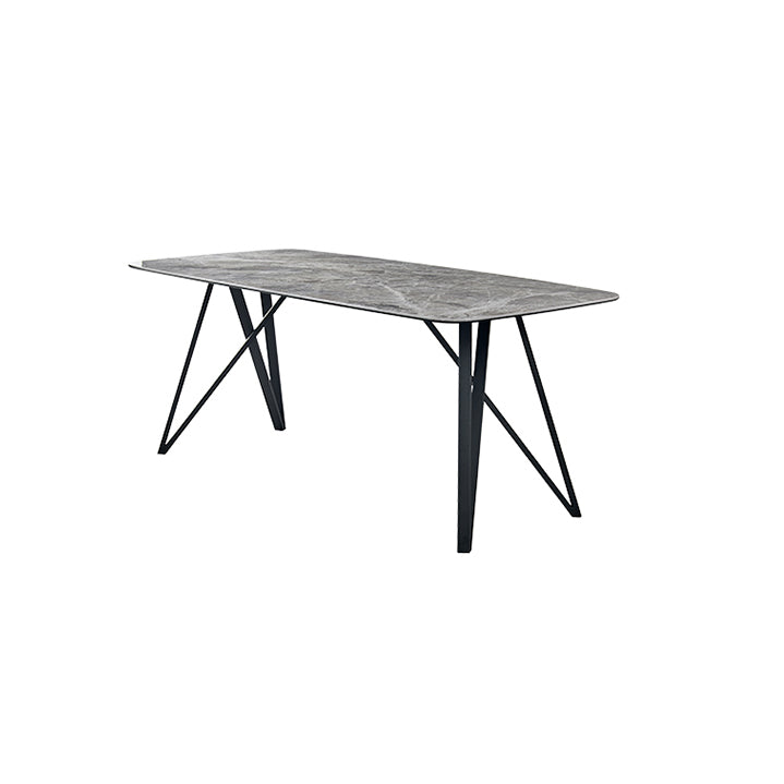 Contemporary Sintered Stone Top Dining Room Set with Rectangle Shape Dining Set with Pedestal Base Clearhalo 'Dining Room Sets' 'Dining Tables & Seating' 'dining_room_set' 'furn' 'furn_dining_room_set' 'Furniture' 'furniture_dining_room_set' 'Kitchen & Dining Furniture' 'kitchen&dining_furn' 'kitchen' 3401791