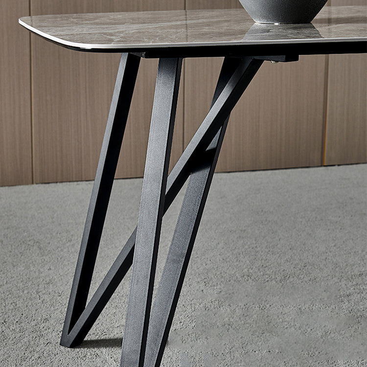 Contemporary Sintered Stone Top Dining Room Set with Rectangle Shape Dining Set with Pedestal Base Clearhalo 'Dining Room Sets' 'Dining Tables & Seating' 'dining_room_set' 'furn' 'furn_dining_room_set' 'Furniture' 'furniture_dining_room_set' 'Kitchen & Dining Furniture' 'kitchen&dining_furn' 'kitchen' 3401794