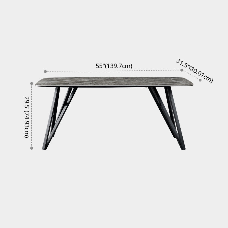 Contemporary Sintered Stone Top Dining Room Set with Rectangle Shape Dining Set with Pedestal Base Clearhalo 'Dining Room Sets' 'Dining Tables & Seating' 'dining_room_set' 'furn' 'furn_dining_room_set' 'Furniture' 'furniture_dining_room_set' 'Kitchen & Dining Furniture' 'kitchen&dining_furn' 'kitchen' 3401796