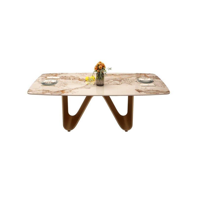 Modern Sintered Stone Dining Room Set Standard Height with Double Pedestal Base Dining Table Set Table Only Clearhalo 'Dining Room Sets' 'Dining Tables & Seating' 'dining_room_set' 'furn' 'furn_dining_room_set' 'Furniture' 'furniture_dining_room_set' 'Kitchen & Dining Furniture' 'kitchen&dining_furn' 'kitchen' 3401828