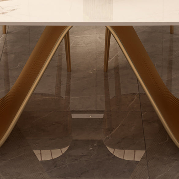 Modern Sintered Stone Dining Room Set Standard Height with Double Pedestal Base Dining Table Set Clearhalo 'Dining Room Sets' 'Dining Tables & Seating' 'dining_room_set' 'furn' 'furn_dining_room_set' 'Furniture' 'furniture_dining_room_set' 'Kitchen & Dining Furniture' 'kitchen&dining_furn' 'kitchen' 3401831