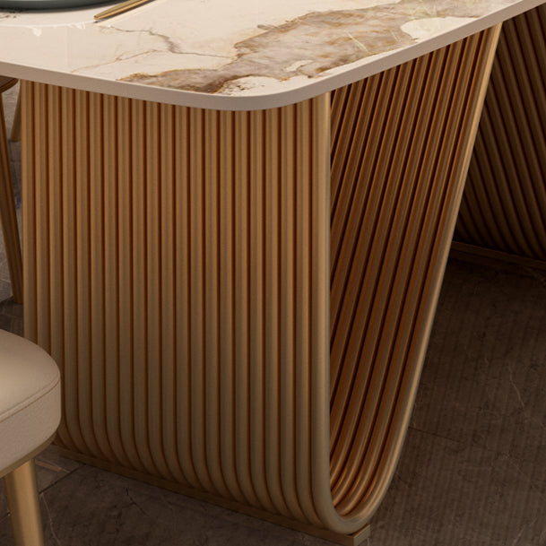 Modern Sintered Stone Dining Room Set Standard Height with Double Pedestal Base Dining Table Set Clearhalo 'Dining Room Sets' 'Dining Tables & Seating' 'dining_room_set' 'furn' 'furn_dining_room_set' 'Furniture' 'furniture_dining_room_set' 'Kitchen & Dining Furniture' 'kitchen&dining_furn' 'kitchen' 3401833