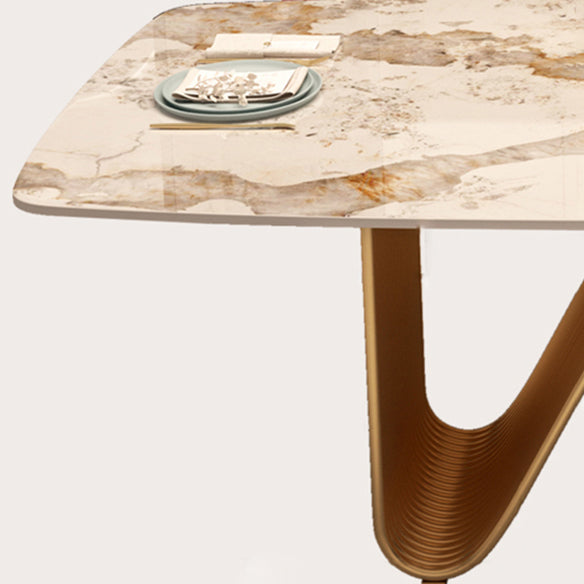 Modern Sintered Stone Dining Room Set Standard Height with Double Pedestal Base Dining Table Set Clearhalo 'Dining Room Sets' 'Dining Tables & Seating' 'dining_room_set' 'furn' 'furn_dining_room_set' 'Furniture' 'furniture_dining_room_set' 'Kitchen & Dining Furniture' 'kitchen&dining_furn' 'kitchen' 3401834