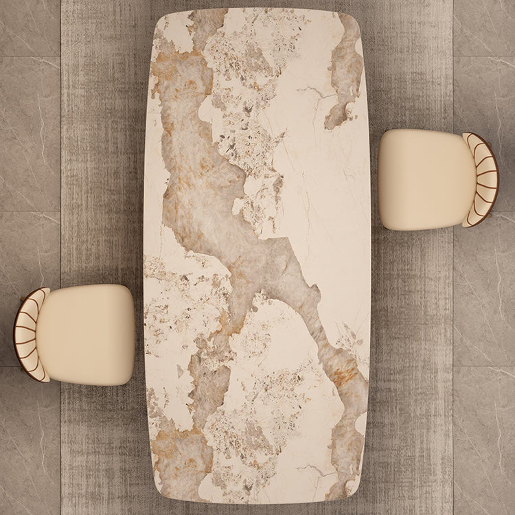 Modern Sintered Stone Dining Room Set Standard Height with Double Pedestal Base Dining Table Set Clearhalo 'Dining Room Sets' 'Dining Tables & Seating' 'dining_room_set' 'furn' 'furn_dining_room_set' 'Furniture' 'furniture_dining_room_set' 'Kitchen & Dining Furniture' 'kitchen&dining_furn' 'kitchen' 3401844