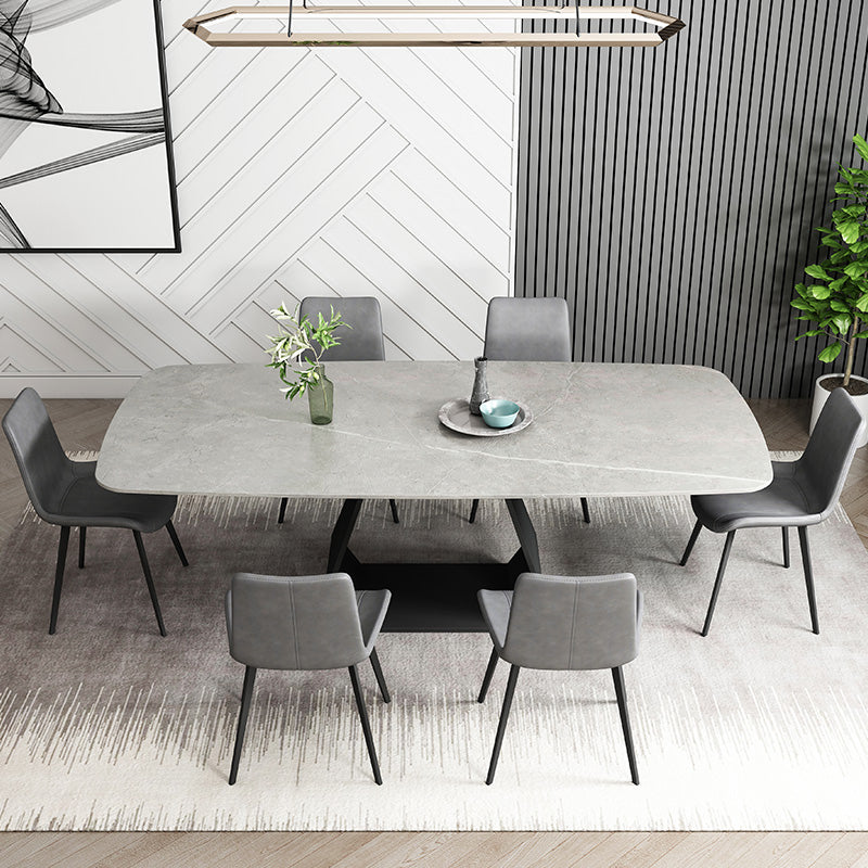Minimalist Sintered Stone Dining Room Set with Rectangle Top and Pedestal Base Dining Furniture Clearhalo 'Dining Room Sets' 'Dining Tables & Seating' 'dining_room_set' 'furn' 'furn_dining_room_set' 'Furniture' 'furniture_dining_room_set' 'Kitchen & Dining Furniture' 'kitchen&dining_furn' 'kitchen' 3401860