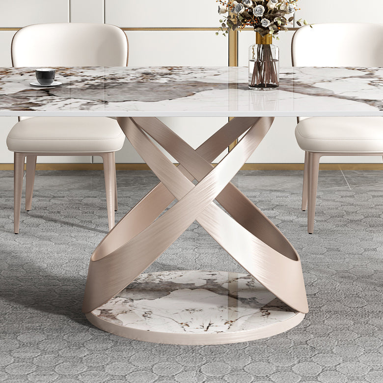 Minimalist Gray White Standard Dining Set Sintered Stone Rectangle Dining Set with Pedestal Base Clearhalo 'Dining Room Sets' 'Dining Tables & Seating' 'dining_room_set' 'furn' 'furn_dining_room_set' 'Furniture' 'furniture_dining_room_set' 'Kitchen & Dining Furniture' 'kitchen&dining_furn' 'kitchen' 3401881