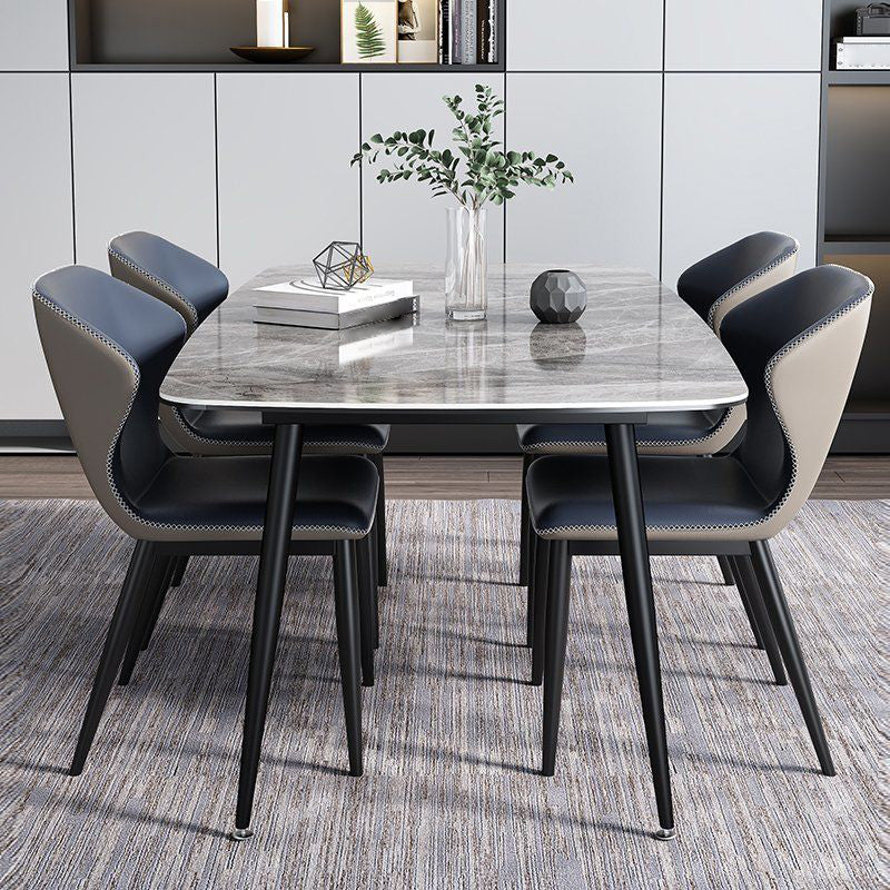 Contemporary Sintered Stone Top Gray Dining Set Rectangle Shape Standard Dining Set for Kitchen with 4 Chairs Clearhalo 'Dining Room Sets' 'Dining Tables & Seating' 'dining_room_set' 'furn' 'furn_dining_room_set' 'Furniture' 'furniture_dining_room_set' 'Kitchen & Dining Furniture' 'kitchen&dining_furn' 'kitchen' 3401892