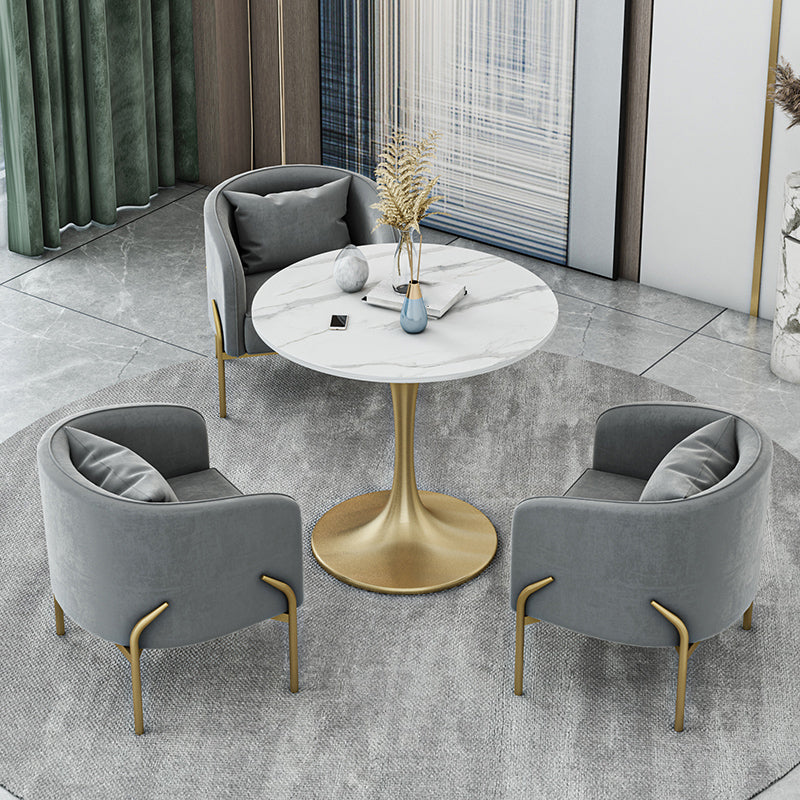Modern Sintered Stone Dining Room Set with Round Top and Gold Base Furniture Grey 4 Piece Set Clearhalo 'Dining Room Sets' 'Dining Tables & Seating' 'dining_room_set' 'furn' 'furn_dining_room_set' 'Furniture' 'furniture_dining_room_set' 'Kitchen & Dining Furniture' 'kitchen&dining_furn' 'kitchen' 3401928
