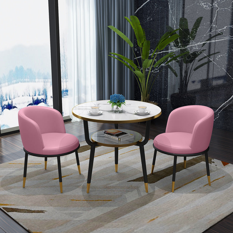 Glam Sintered Stone Dining Table Set with 3 Legs Base Dining Furniture for Home Use Pink 3 Piece Set Clearhalo 'Dining Room Sets' 'Dining Tables & Seating' 'dining_room_set' 'furn' 'furn_dining_room_set' 'Furniture' 'furniture_dining_room_set' 'Kitchen & Dining Furniture' 'kitchen&dining_furn' 'kitchen' 3401961