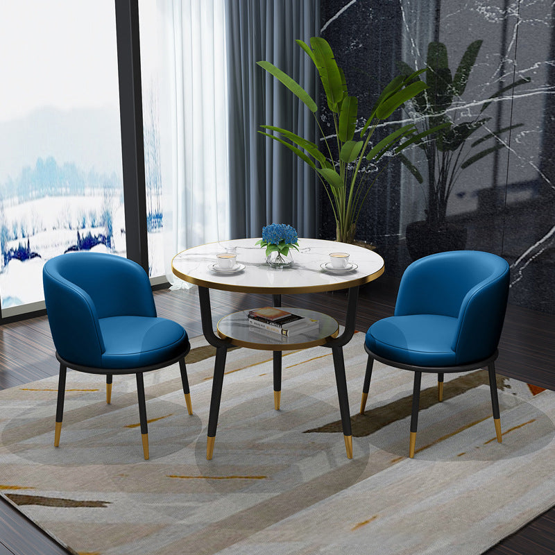 Glam Sintered Stone Dining Table Set with 3 Legs Base Dining Furniture for Home Use Navy Blue 3 Piece Set Clearhalo 'Dining Room Sets' 'Dining Tables & Seating' 'dining_room_set' 'furn' 'furn_dining_room_set' 'Furniture' 'furniture_dining_room_set' 'Kitchen & Dining Furniture' 'kitchen&dining_furn' 'kitchen' 3401963