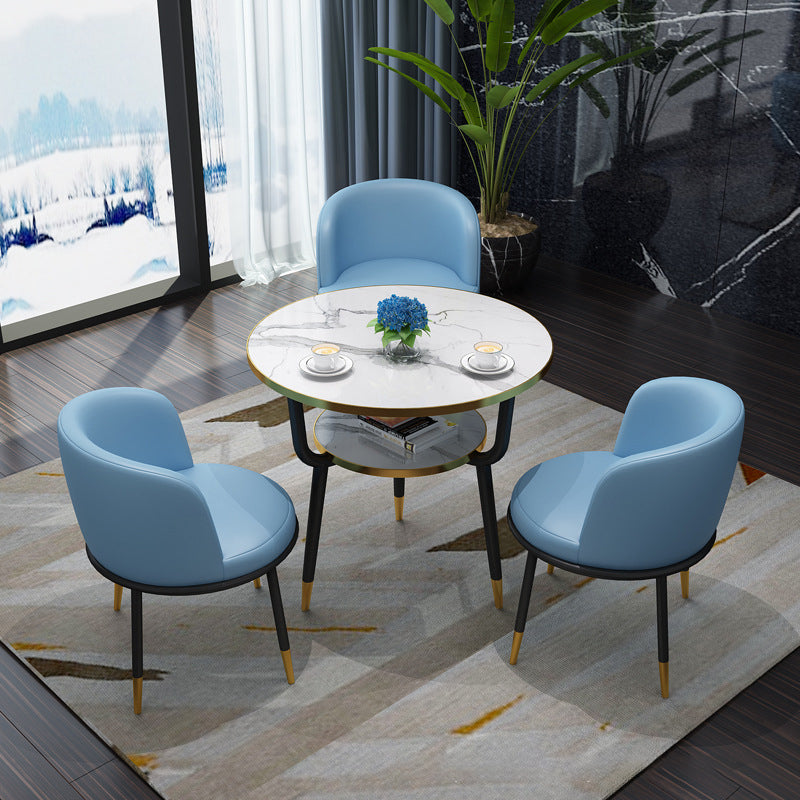 Glam Sintered Stone Dining Table Set with 3 Legs Base Dining Furniture for Home Use Blue 4 Piece Set Clearhalo 'Dining Room Sets' 'Dining Tables & Seating' 'dining_room_set' 'furn' 'furn_dining_room_set' 'Furniture' 'furniture_dining_room_set' 'Kitchen & Dining Furniture' 'kitchen&dining_furn' 'kitchen' 3401968