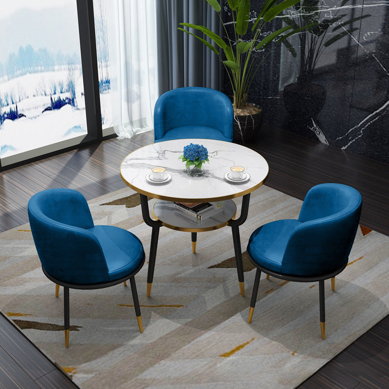 Glam Sintered Stone Dining Table Set with 3 Legs Base Dining Furniture for Home Use Navy Blue 4 Piece Set Clearhalo 'Dining Room Sets' 'Dining Tables & Seating' 'dining_room_set' 'furn' 'furn_dining_room_set' 'Furniture' 'furniture_dining_room_set' 'Kitchen & Dining Furniture' 'kitchen&dining_furn' 'kitchen' 3401970