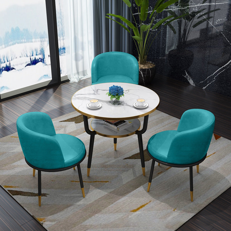 Glam Sintered Stone Dining Table Set with 3 Legs Base Dining Furniture for Home Use Aqua 4 Piece Set Clearhalo 'Dining Room Sets' 'Dining Tables & Seating' 'dining_room_set' 'furn' 'furn_dining_room_set' 'Furniture' 'furniture_dining_room_set' 'Kitchen & Dining Furniture' 'kitchen&dining_furn' 'kitchen' 3401974