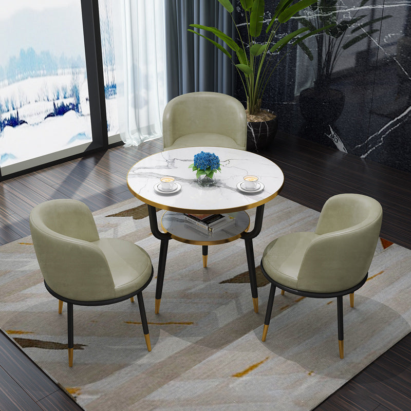 Glam Sintered Stone Dining Table Set with 3 Legs Base Dining Furniture for Home Use Off-White 4 Piece Set Clearhalo 'Dining Room Sets' 'Dining Tables & Seating' 'dining_room_set' 'furn' 'furn_dining_room_set' 'Furniture' 'furniture_dining_room_set' 'Kitchen & Dining Furniture' 'kitchen&dining_furn' 'kitchen' 3401976