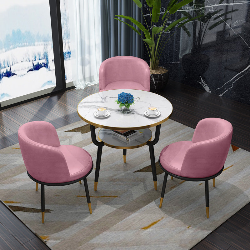 Glam Sintered Stone Dining Table Set with 3 Legs Base Dining Furniture for Home Use Pink 4 Piece Set Clearhalo 'Dining Room Sets' 'Dining Tables & Seating' 'dining_room_set' 'furn' 'furn_dining_room_set' 'Furniture' 'furniture_dining_room_set' 'Kitchen & Dining Furniture' 'kitchen&dining_furn' 'kitchen' 3401979