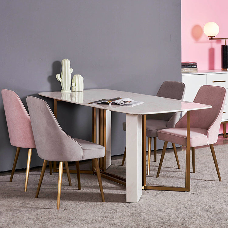 Glam Style Sintered Stone Dining Table with White Rectangle Shape Table for Home Use with 4 Chairs Clearhalo 'Dining Room Sets' 'Dining Tables & Seating' 'dining_room_set' 'furn' 'furn_dining_room_set' 'Furniture' 'furniture_dining_room_set' 'Kitchen & Dining Furniture' 'kitchen&dining_furn' 'kitchen' 3407182