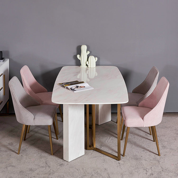 Glam Style Sintered Stone Dining Table with White Rectangle Shape Table for Home Use Clearhalo 'Dining Room Sets' 'Dining Tables & Seating' 'dining_room_set' 'furn' 'furn_dining_room_set' 'Furniture' 'furniture_dining_room_set' 'Kitchen & Dining Furniture' 'kitchen&dining_furn' 'kitchen' 3407183