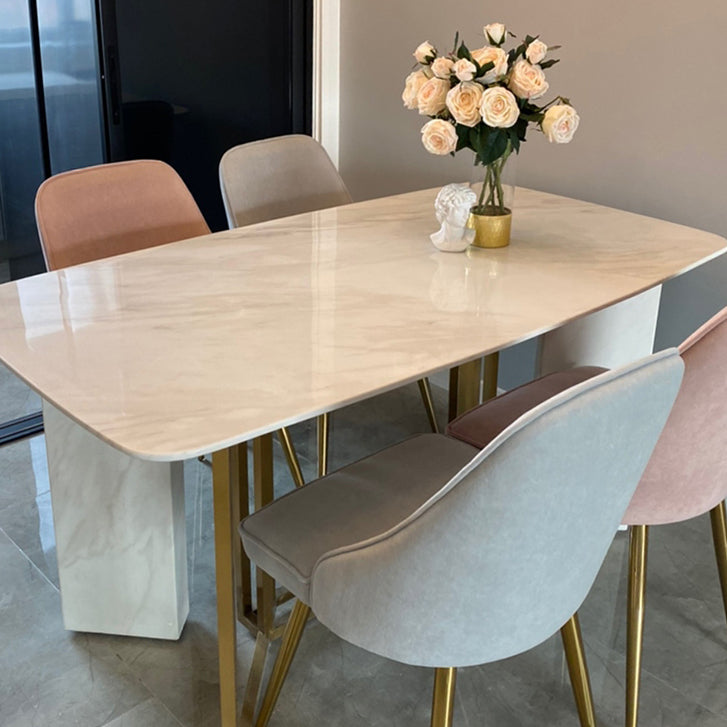 Glam Style Sintered Stone Dining Table with White Rectangle Shape Table for Home Use Clearhalo 'Dining Room Sets' 'Dining Tables & Seating' 'dining_room_set' 'furn' 'furn_dining_room_set' 'Furniture' 'furniture_dining_room_set' 'Kitchen & Dining Furniture' 'kitchen&dining_furn' 'kitchen' 3407185