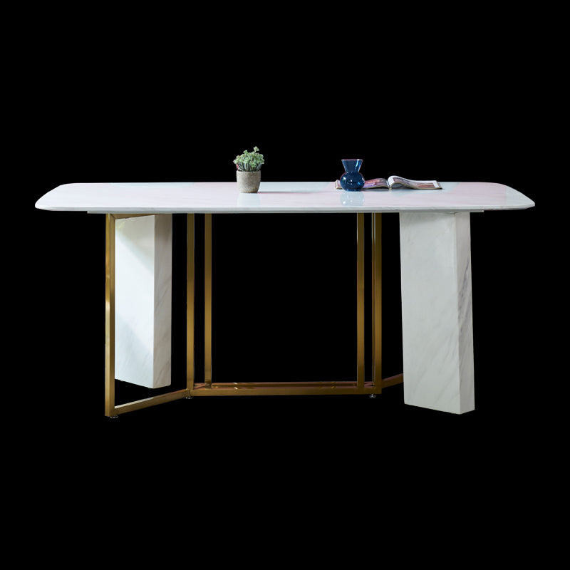 Glam Style Sintered Stone Dining Table with White Rectangle Shape Table for Home Use Table Only Clearhalo 'Dining Room Sets' 'Dining Tables & Seating' 'dining_room_set' 'furn' 'furn_dining_room_set' 'Furniture' 'furniture_dining_room_set' 'Kitchen & Dining Furniture' 'kitchen&dining_furn' 'kitchen' 3407186