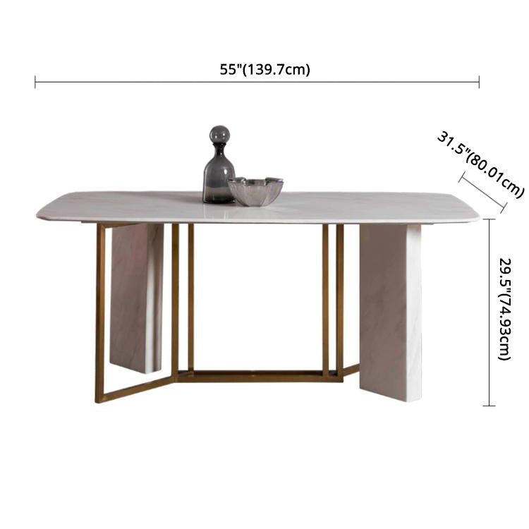 Glam Style Sintered Stone Dining Table with White Rectangle Shape Table for Home Use Clearhalo 'Dining Room Sets' 'Dining Tables & Seating' 'dining_room_set' 'furn' 'furn_dining_room_set' 'Furniture' 'furniture_dining_room_set' 'Kitchen & Dining Furniture' 'kitchen&dining_furn' 'kitchen' 3407191