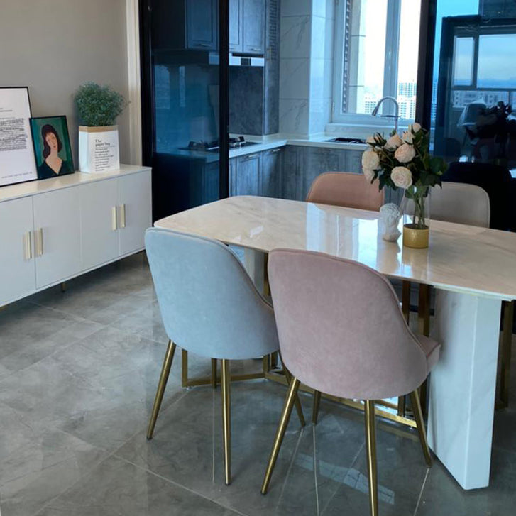 Glam Style Sintered Stone Dining Table with White Rectangle Shape Table for Home Use Clearhalo 'Dining Room Sets' 'Dining Tables & Seating' 'dining_room_set' 'furn' 'furn_dining_room_set' 'Furniture' 'furniture_dining_room_set' 'Kitchen & Dining Furniture' 'kitchen&dining_furn' 'kitchen' 3407195