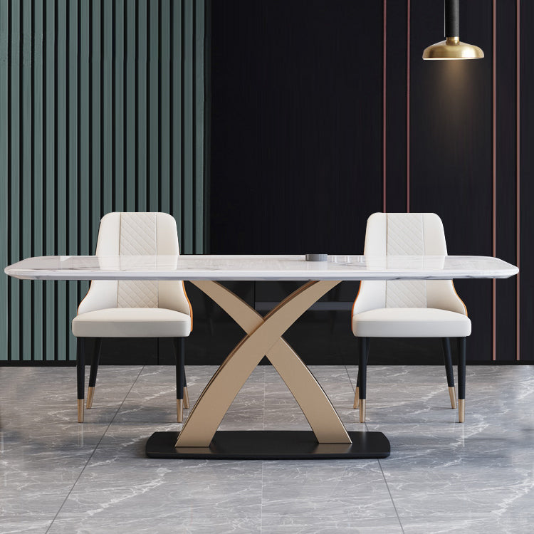 Modern Style Marble Table with White Rectangle Shape Table for Home Use Clearhalo 'Dining Room Sets' 'Dining Tables & Seating' 'dining_room_set' 'furn' 'furn_dining_room_set' 'Furniture' 'furniture_dining_room_set' 'Kitchen & Dining Furniture' 'kitchen&dining_furn' 'kitchen' 3407211