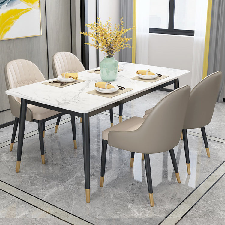 Modern Style Sintered Stone Dining Table with White Table and 4 Legs Base for Home Use with 4 Chairs Clearhalo 'Dining Room Sets' 'Dining Tables & Seating' 'dining_room_set' 'furn' 'furn_dining_room_set' 'Furniture' 'furniture_dining_room_set' 'Kitchen & Dining Furniture' 'kitchen&dining_furn' 'kitchen' 3407222