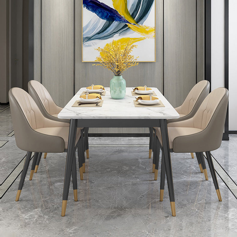 Modern Style Sintered Stone Dining Table with White Table and 4 Legs Base for Home Use Clearhalo 'Dining Room Sets' 'Dining Tables & Seating' 'dining_room_set' 'furn' 'furn_dining_room_set' 'Furniture' 'furniture_dining_room_set' 'Kitchen & Dining Furniture' 'kitchen&dining_furn' 'kitchen' 3407223