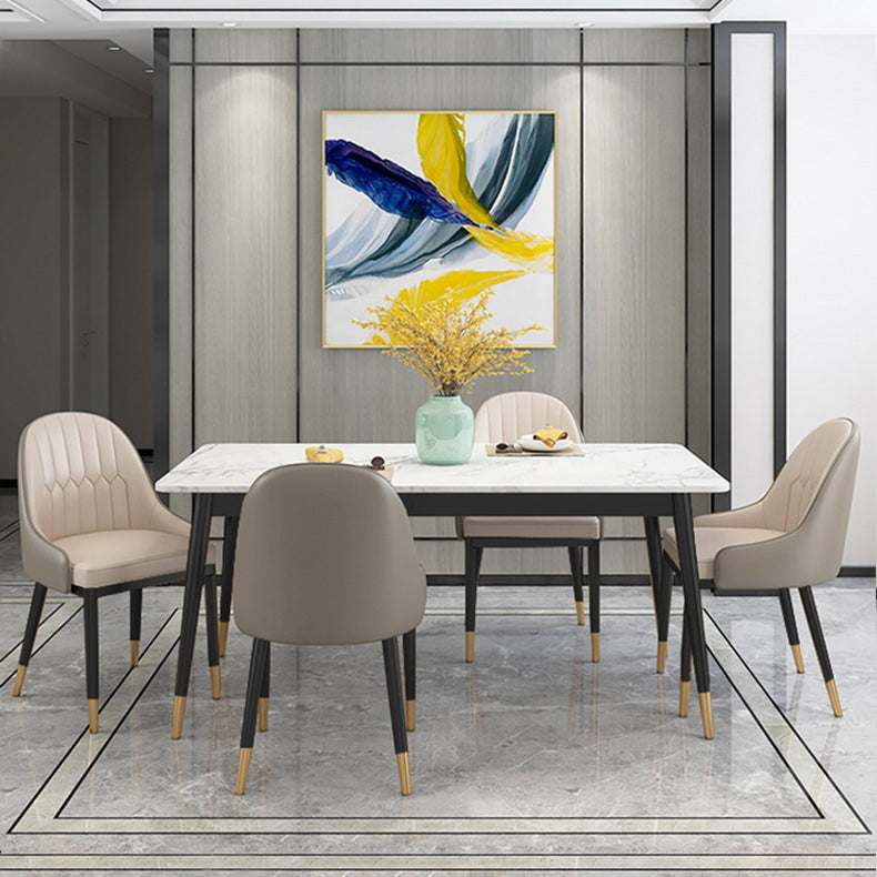 Modern Style Sintered Stone Dining Table with White Table and 4 Legs Base for Home Use Clearhalo 'Dining Room Sets' 'Dining Tables & Seating' 'dining_room_set' 'furn' 'furn_dining_room_set' 'Furniture' 'furniture_dining_room_set' 'Kitchen & Dining Furniture' 'kitchen&dining_furn' 'kitchen' 3407224