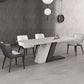 Modern Style Sintered Stone Dining Set with White Rectangle Shape Table and Double Pedestal Base Clearhalo 'Dining Room Sets' 'Dining Tables & Seating' 'dining_room_set' 'furn' 'furn_dining_room_set' 'Furniture' 'furniture_dining_room_set' 'Kitchen & Dining Furniture' 'kitchen&dining_furn' 'kitchen' 3407234