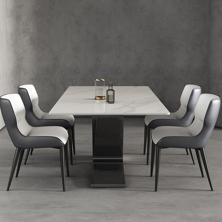 Modern Style Sintered Stone Dining Set with White Rectangle Shape Table and Double Pedestal Base Clearhalo 'Dining Room Sets' 'Dining Tables & Seating' 'dining_room_set' 'furn' 'furn_dining_room_set' 'Furniture' 'furniture_dining_room_set' 'Kitchen & Dining Furniture' 'kitchen&dining_furn' 'kitchen' 3407236