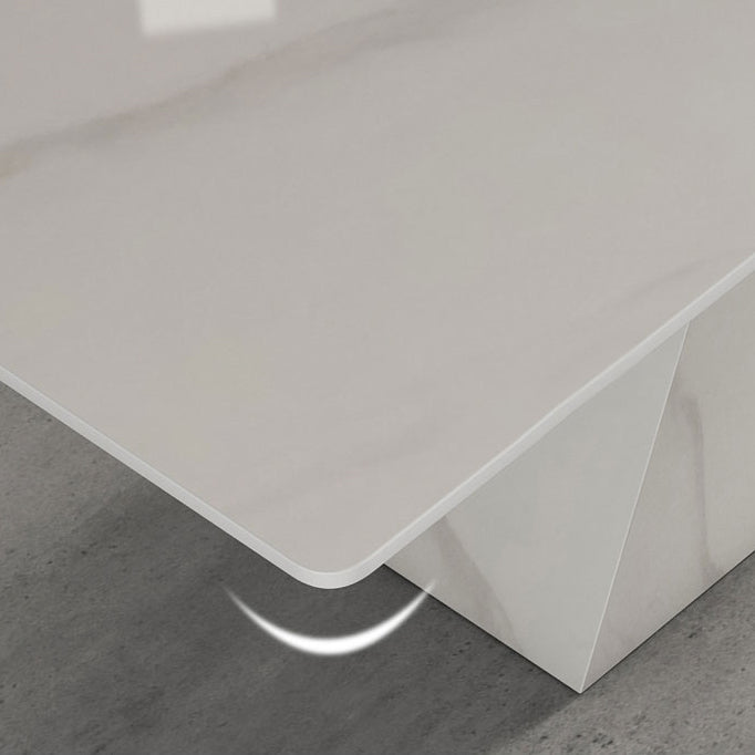 Modern Style Sintered Stone Dining Set with White Rectangle Shape Table and Double Pedestal Base Clearhalo 'Dining Room Sets' 'Dining Tables & Seating' 'dining_room_set' 'furn' 'furn_dining_room_set' 'Furniture' 'furniture_dining_room_set' 'Kitchen & Dining Furniture' 'kitchen&dining_furn' 'kitchen' 3407238