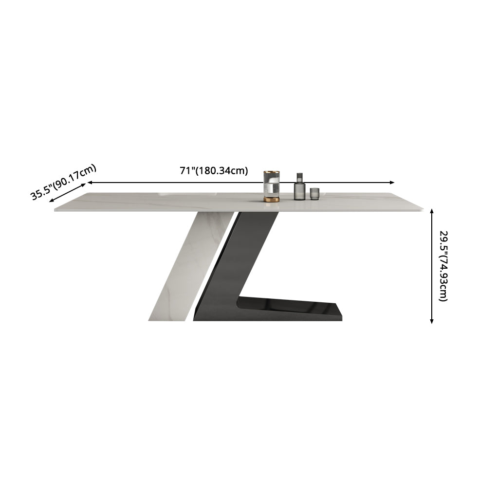Modern Style Sintered Stone Dining Set with White Rectangle Shape Table and Double Pedestal Base Clearhalo 'Dining Room Sets' 'Dining Tables & Seating' 'dining_room_set' 'furn' 'furn_dining_room_set' 'Furniture' 'furniture_dining_room_set' 'Kitchen & Dining Furniture' 'kitchen&dining_furn' 'kitchen' 3407245