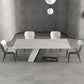 Modern Style Sintered Stone Dining Set with White Rectangle Shape Table and Double Pedestal Base Clearhalo 'Dining Room Sets' 'Dining Tables & Seating' 'dining_room_set' 'furn' 'furn_dining_room_set' 'Furniture' 'furniture_dining_room_set' 'Kitchen & Dining Furniture' 'kitchen&dining_furn' 'kitchen' 3407248