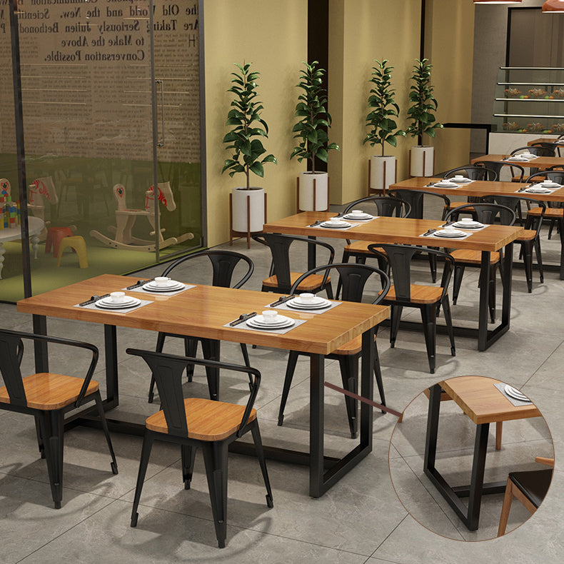 Industrial Style Wooden Dining¬†Room¬†Set with Rectangle Table and Metal Base Dining Table Furniture Clearhalo 'Dining Room Sets' 'Dining Tables & Seating' 'dining_room_set' 'furn' 'furn_dining_room_set' 'Furniture' 'furniture_dining_room_set' 'Kitchen & Dining Furniture' 'kitchen&dining_furn' 'kitchen' 3407279