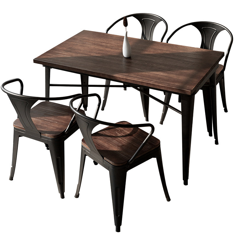 Industrial Dining Table Set with Rectangle Top and Black Base Kitchen Furniture Clearhalo 'Dining Room Sets' 'Dining Tables & Seating' 'dining_room_set' 'furn' 'furn_dining_room_set' 'Furniture' 'furniture_dining_room_set' 'Kitchen & Dining Furniture' 'kitchen&dining_furn' 'kitchen' 3407293