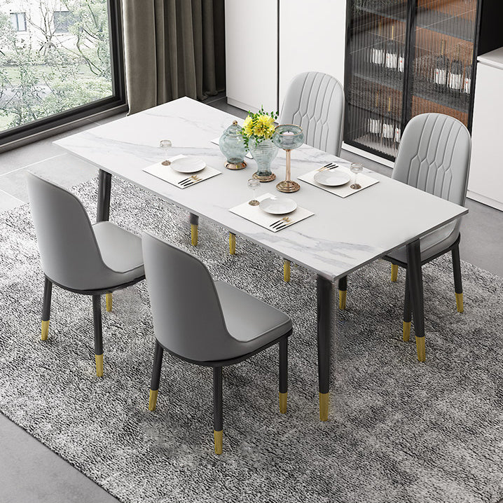 Traditional Sintered Stone Top Dining Set with 4 Black Metallic Legs for Dining Furniture Clearhalo 'Dining Room Sets' 'Dining Tables & Seating' 'dining_room_set' 'furn' 'furn_dining_room_set' 'Furniture' 'furniture_dining_room_set' 'Kitchen & Dining Furniture' 'kitchen&dining_furn' 'kitchen' 3407399