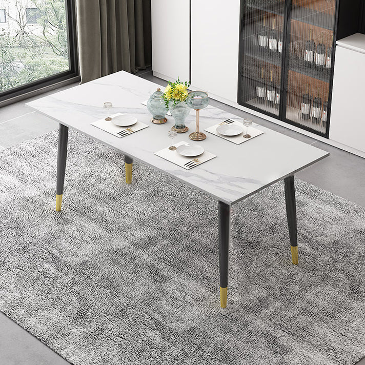 Traditional Sintered Stone Top Dining Set with 4 Black Metallic Legs for Dining Furniture Clearhalo 'Dining Room Sets' 'Dining Tables & Seating' 'dining_room_set' 'furn' 'furn_dining_room_set' 'Furniture' 'furniture_dining_room_set' 'Kitchen & Dining Furniture' 'kitchen&dining_furn' 'kitchen' 3407400