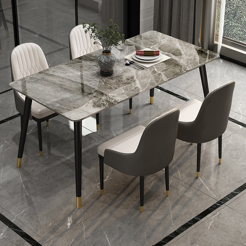 Modern Sintered Stone Dining Set with Rectangle Tabale and Metal Base Dining Set Clearhalo 'Dining Room Sets' 'Dining Tables & Seating' 'dining_room_set' 'furn' 'furn_dining_room_set' 'Furniture' 'furniture_dining_room_set' 'Kitchen & Dining Furniture' 'kitchen&dining_furn' 'kitchen' 3407474