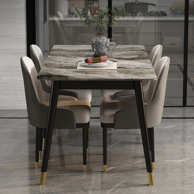 Modern Sintered Stone Dining Set with Rectangle Tabale and Metal Base Dining Set Clearhalo 'Dining Room Sets' 'Dining Tables & Seating' 'dining_room_set' 'furn' 'furn_dining_room_set' 'Furniture' 'furniture_dining_room_set' 'Kitchen & Dining Furniture' 'kitchen&dining_furn' 'kitchen' 3407477