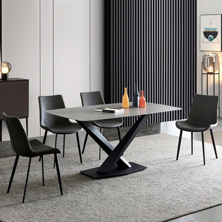 Modern Sintered Stone Gray Dining Set with Rectangle Tabale and Metal Base Dining Set with 4 Chairs Clearhalo 'Dining Room Sets' 'Dining Tables & Seating' 'dining_room_set' 'furn' 'furn_dining_room_set' 'Furniture' 'furniture_dining_room_set' 'Kitchen & Dining Furniture' 'kitchen&dining_furn' 'kitchen' 3407489