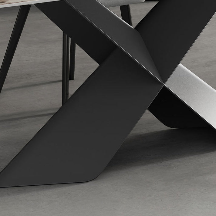 Modern Sintered Stone Dining Set with Rectangle Tabale and Metal Base Dining Room Furniture Set Clearhalo 'Dining Room Sets' 'Dining Tables & Seating' 'dining_room_set' 'furn' 'furn_dining_room_set' 'Furniture' 'furniture_dining_room_set' 'Kitchen & Dining Furniture' 'kitchen&dining_furn' 'kitchen' 3407521