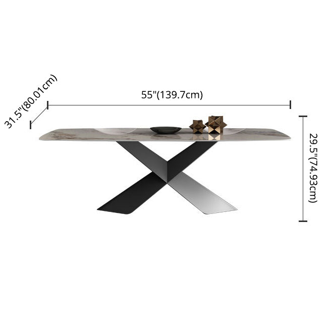 Modern Sintered Stone Dining Set with Rectangle Tabale and Metal Base Dining Room Furniture Set Clearhalo 'Dining Room Sets' 'Dining Tables & Seating' 'dining_room_set' 'furn' 'furn_dining_room_set' 'Furniture' 'furniture_dining_room_set' 'Kitchen & Dining Furniture' 'kitchen&dining_furn' 'kitchen' 3407524