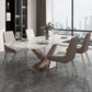 Modern Style Sintered Stone Dining Table with Standard Height Table and Rose Gold Trestle Base with 4 Chairs Clearhalo 'Dining Room Sets' 'Dining Tables & Seating' 'dining_room_set' 'furn' 'furn_dining_room_set' 'Furniture' 'furniture_dining_room_set' 'Kitchen & Dining Furniture' 'kitchen&dining_furn' 'kitchen' 3407548