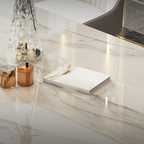 Modern Style Sintered Stone Dining Table with White Table and Gold Trestle Base for Home Use Clearhalo 'Dining Room Sets' 'Dining Tables & Seating' 'dining_room_set' 'furn' 'furn_dining_room_set' 'Furniture' 'furniture_dining_room_set' 'Kitchen & Dining Furniture' 'kitchen&dining_furn' 'kitchen' 3407572