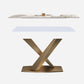 Modern Style Sintered Stone Dining Table with White Table and Gold Trestle Base for Home Use Clearhalo 'Dining Room Sets' 'Dining Tables & Seating' 'dining_room_set' 'furn' 'furn_dining_room_set' 'Furniture' 'furniture_dining_room_set' 'Kitchen & Dining Furniture' 'kitchen&dining_furn' 'kitchen' 3407573