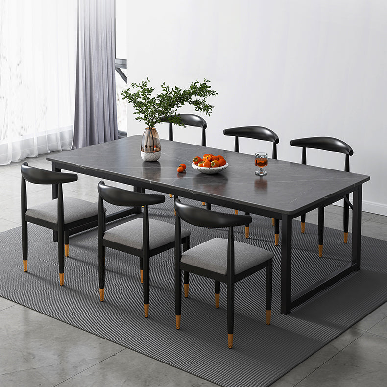 Modern Style Kitchen Rectangle Shape Dining Set Sintered Stone Standard Dining Set in Black Clearhalo 'Dining Room Sets' 'Dining Tables & Seating' 'dining_room_set' 'furn' 'furn_dining_room_set' 'Furniture' 'furniture_dining_room_set' 'Kitchen & Dining Furniture' 'kitchen&dining_furn' 'kitchen' 3407579