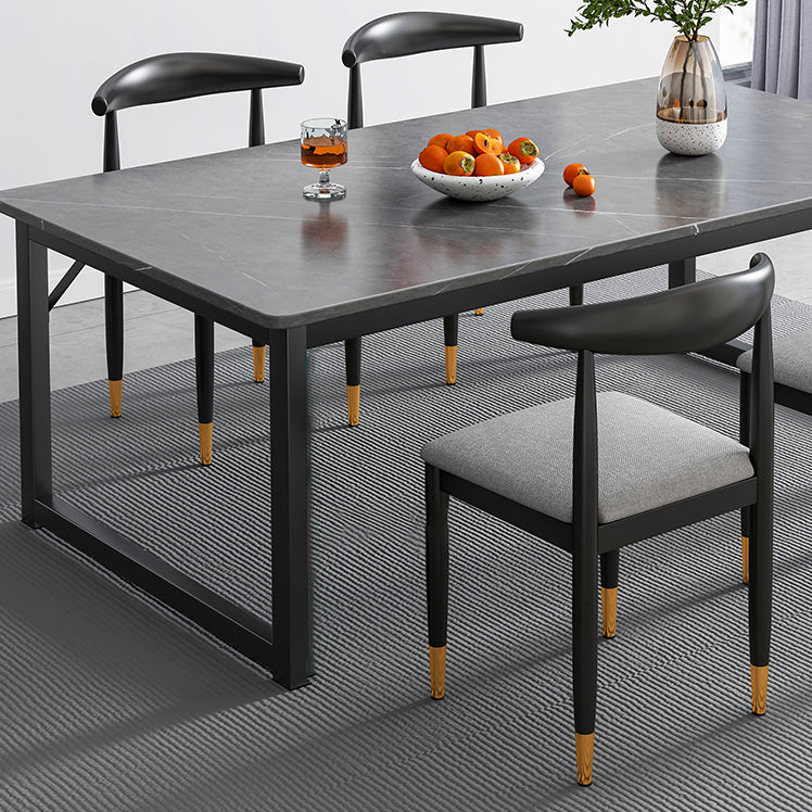 Modern Style Kitchen Rectangle Shape Dining Set Sintered Stone Standard Dining Set in Black Clearhalo 'Dining Room Sets' 'Dining Tables & Seating' 'dining_room_set' 'furn' 'furn_dining_room_set' 'Furniture' 'furniture_dining_room_set' 'Kitchen & Dining Furniture' 'kitchen&dining_furn' 'kitchen' 3407581